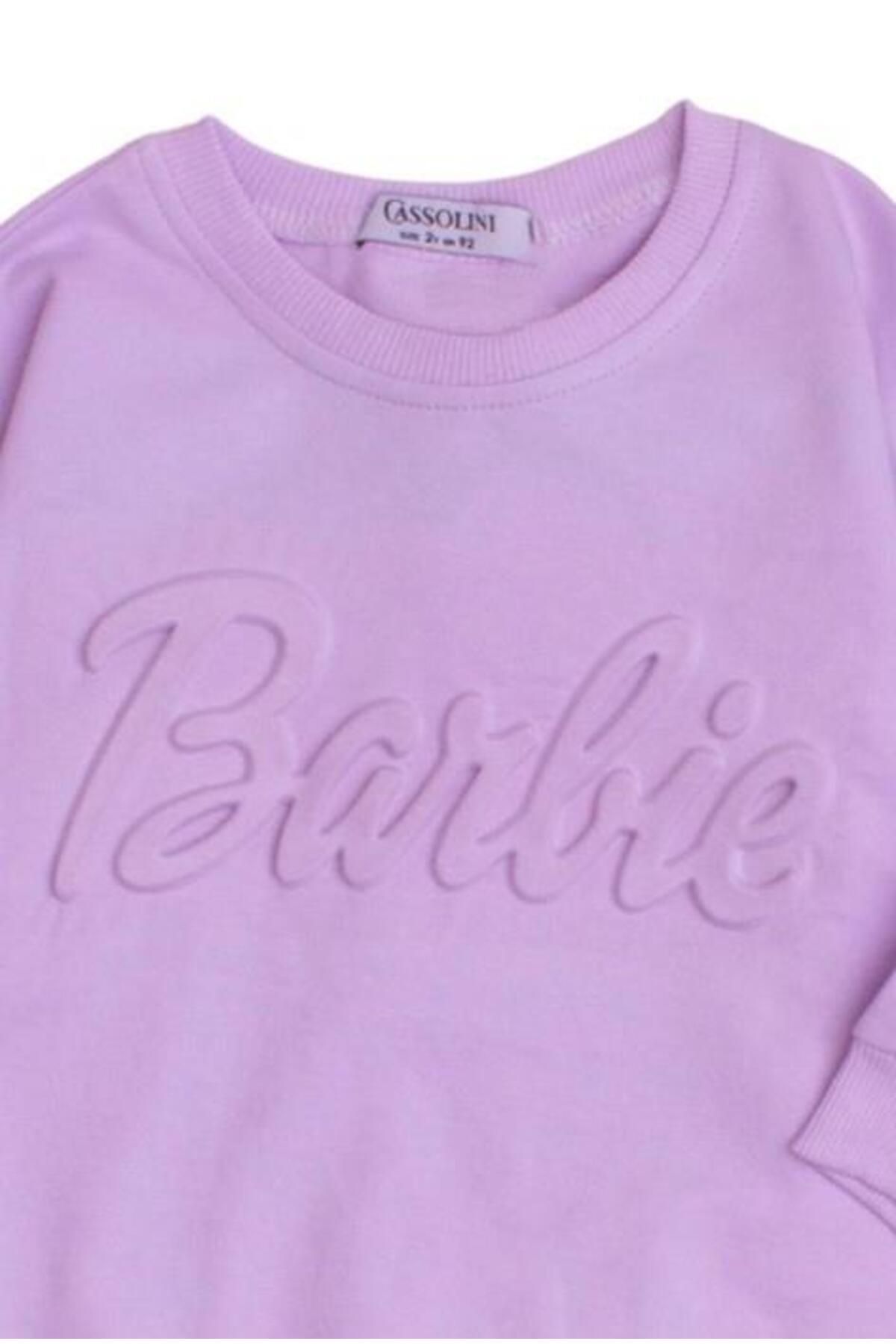 Barbie Kabartmalı İspanyol Paça Oversize Alt Üst Bebek Çocuk Eşorfman Takımı